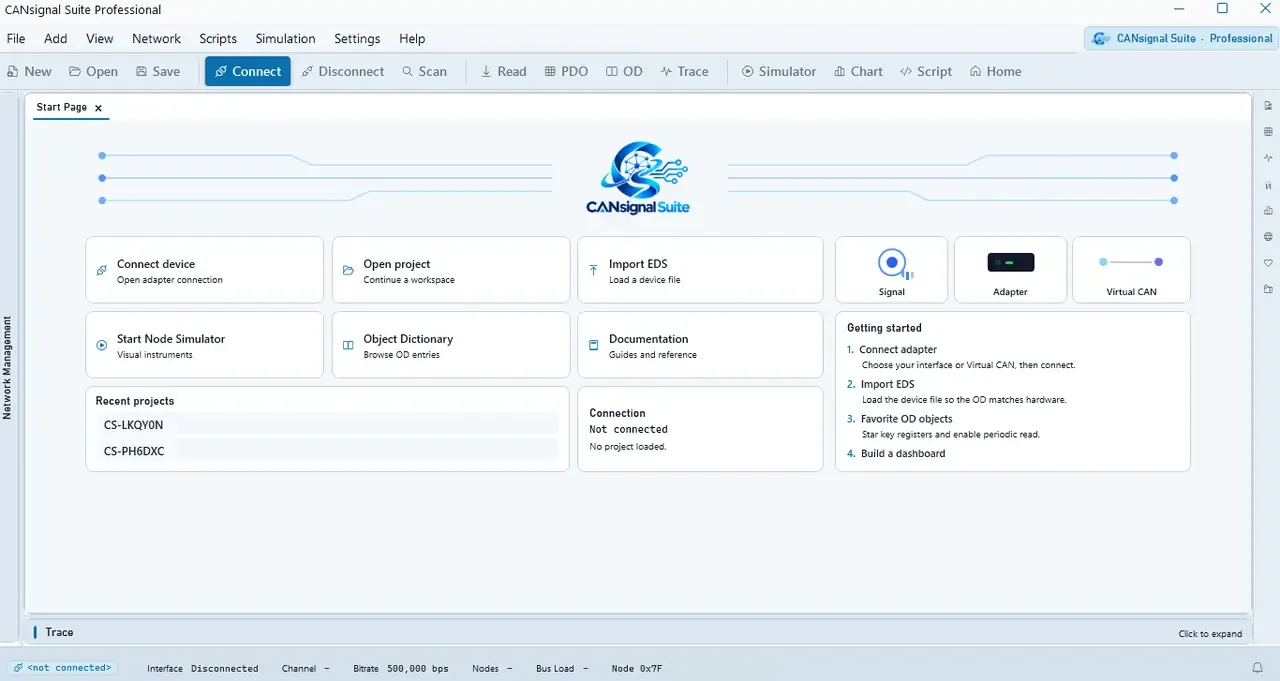 CANsignal Suite start page
