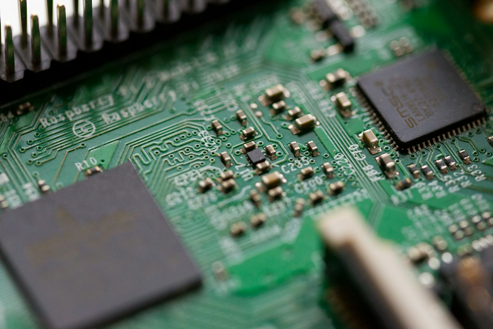Close view of a populated circuit board